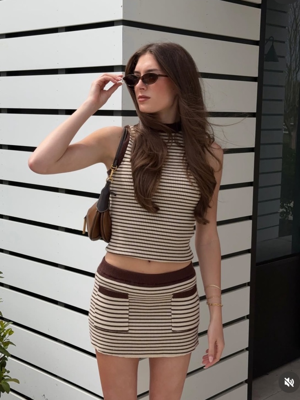 Frankie's Bikinis Striped Knit Set Crop Top & Mini Skirt XS